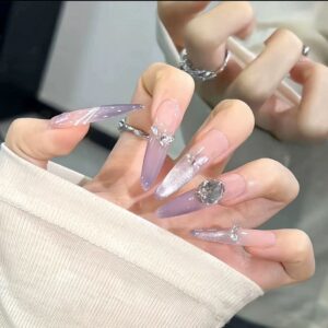 Desire Glass: Detachable Nail Tips with Alluring Purple Flashing Diamonds